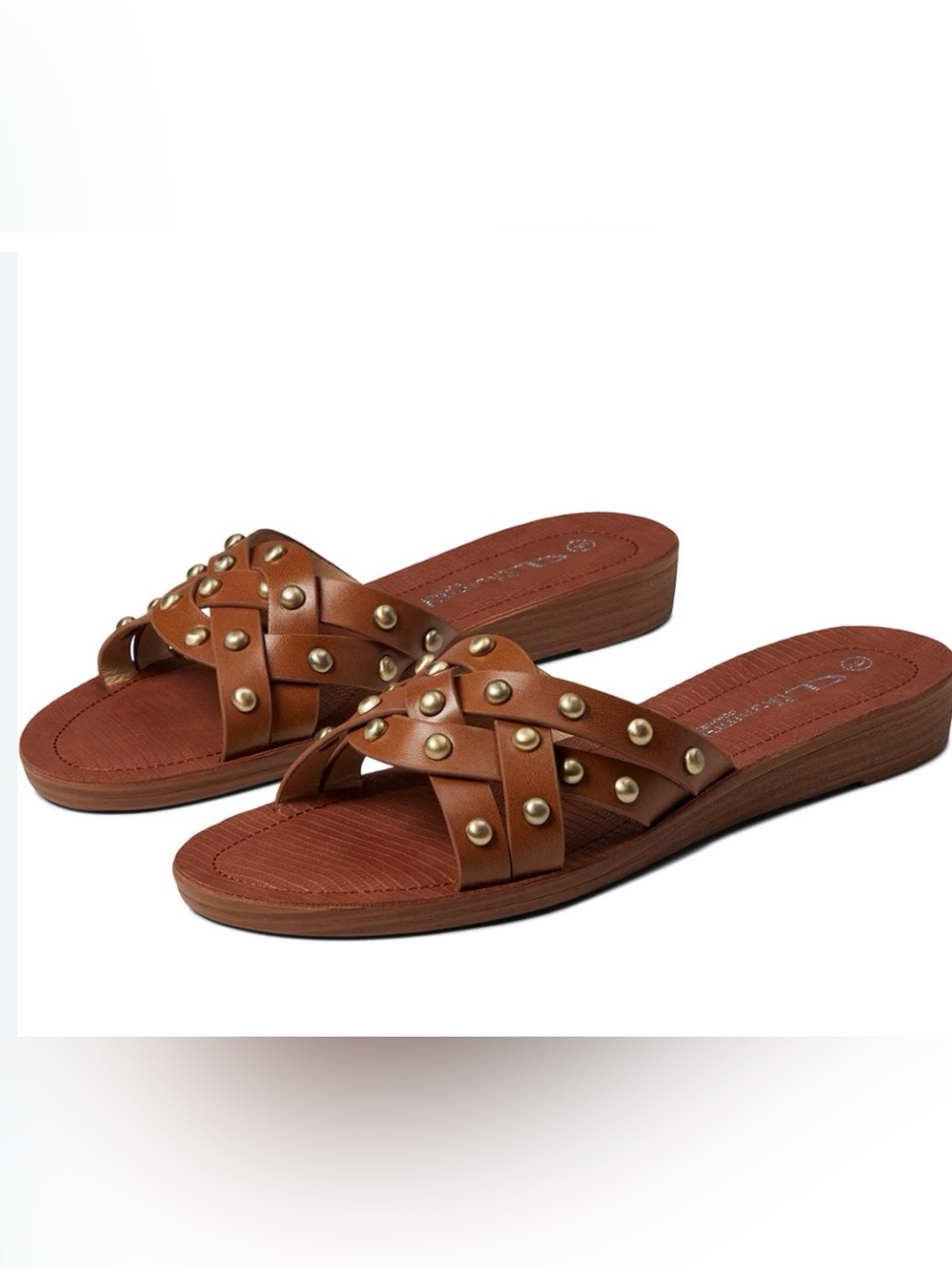 CL by Chinese Laundry Women's Aspiring Stud Flat Sandal, NWOT, Brown 7.5